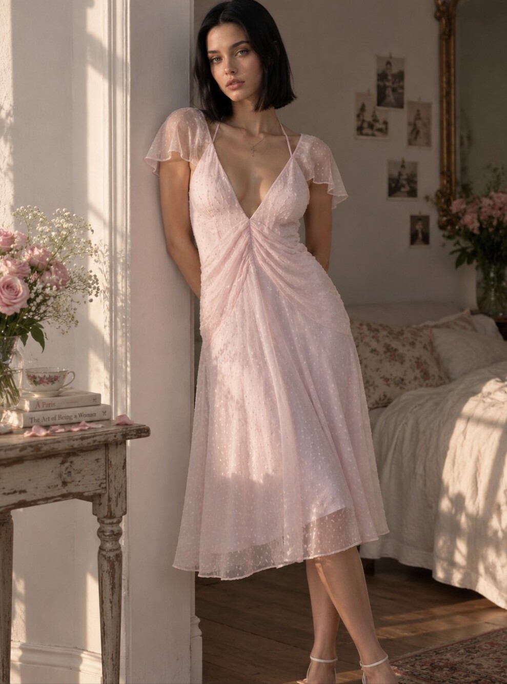 Katie May Blush Pink Swiss Dot Open Back Maxi Dress - Picture 2 of 16